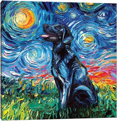 Black Labrador Night I Canvas Art Print - Starry Night Collection
