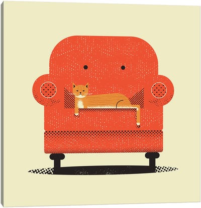 Lazy Cat Canvas Art Print - Orange Cat Art