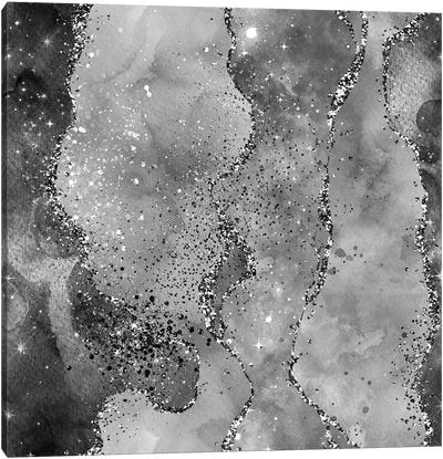 Black Glitter Agate Texture II Canvas Art Print - Silver Art