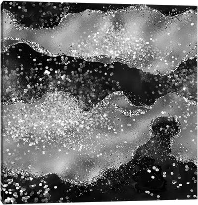 Black Glitter Agate Texture III Canvas Art Print - Silver Art