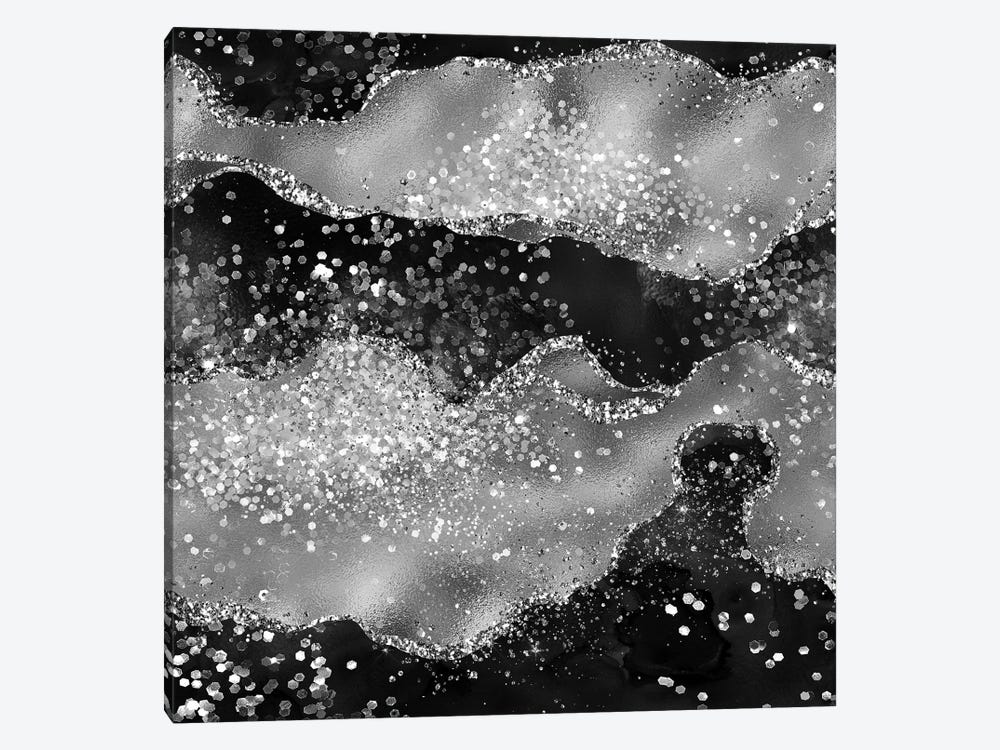 Black Glitter Agate Texture III by Aloke Design 1-piece Canvas Print