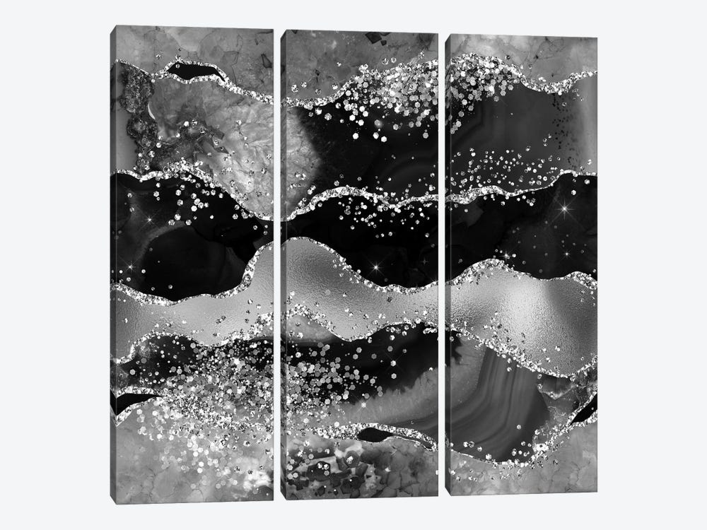 Black Glitter Agate Texture VII by Aloke Design 3-piece Canvas Art