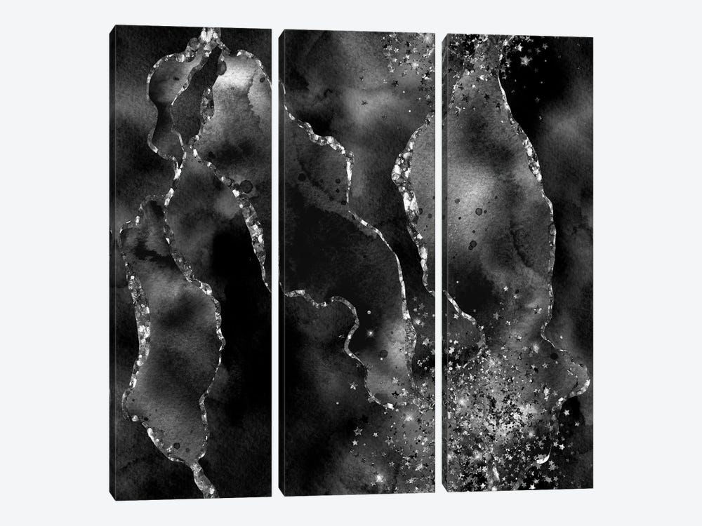 Black Glitter Agate Texture VIII by Aloke Design 3-piece Art Print