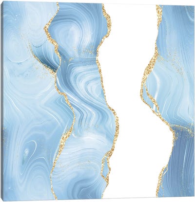 Blue Gold Glitter Agate Texture VII Canvas Art Print - Coastal & Ocean Abstract Art