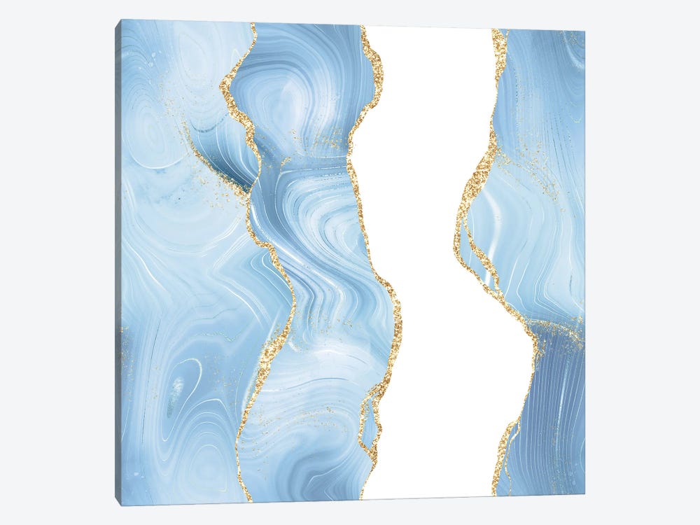 Blue Gold Glitter Agate Texture VII by Aloke Design 1-piece Canvas Wall Art