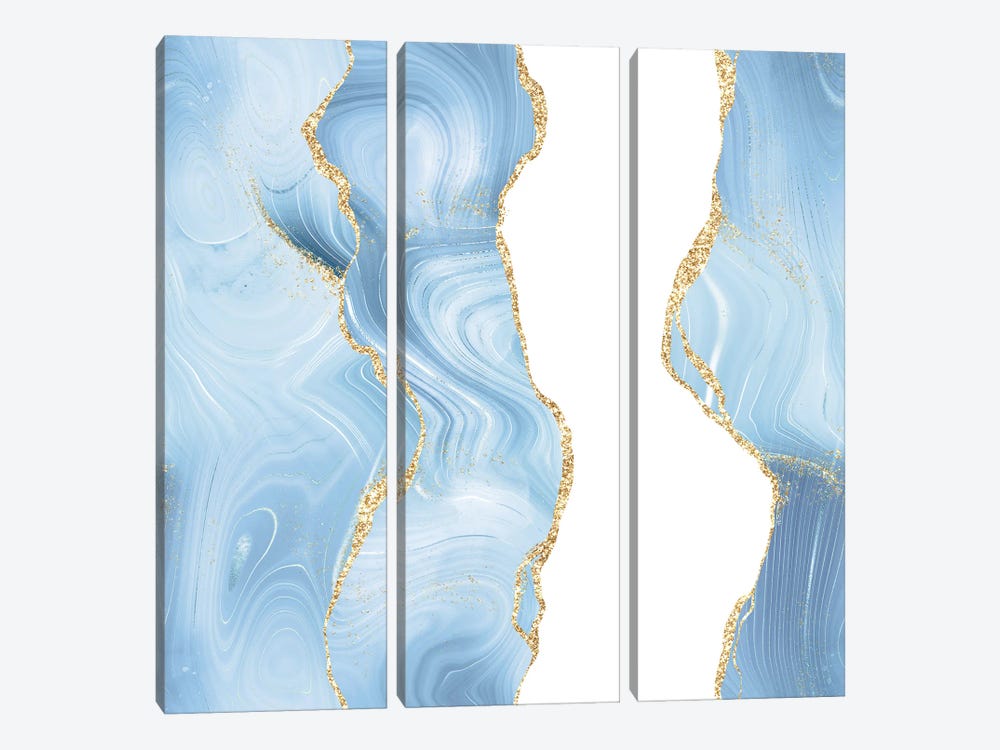 Blue Gold Glitter Agate Texture VII by Aloke Design 3-piece Canvas Art