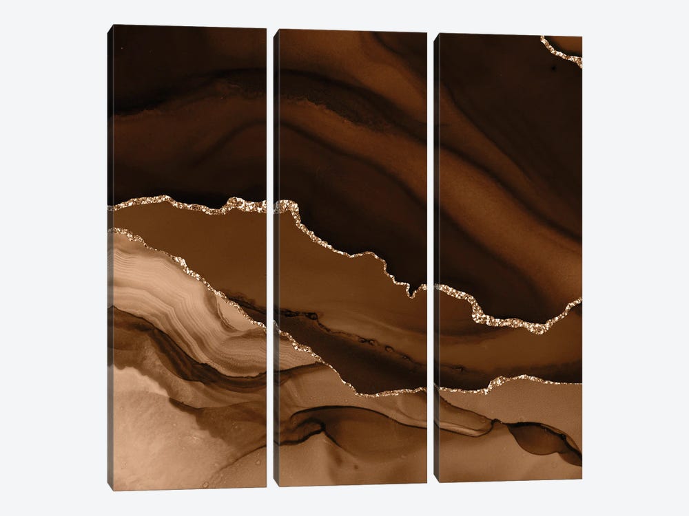 Brown Gold Agate Texture XII by Aloke Design 3-piece Art Print