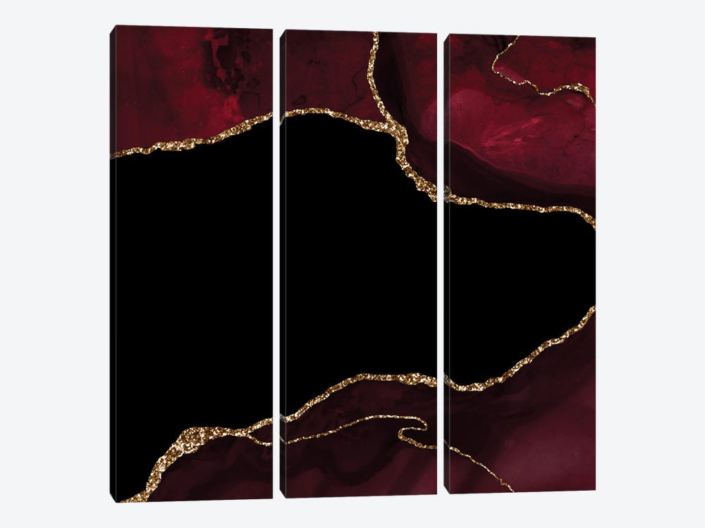 Burgundy Gold Agate Texture IV by Aloke Design 3-piece Canvas Wall Art