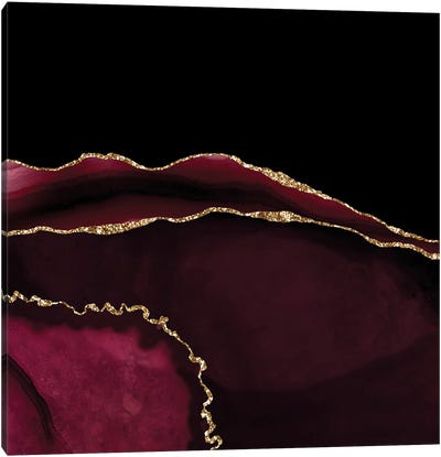 Burgundy Gold Agate Texture V Canvas Art Print - Red Abstract Art