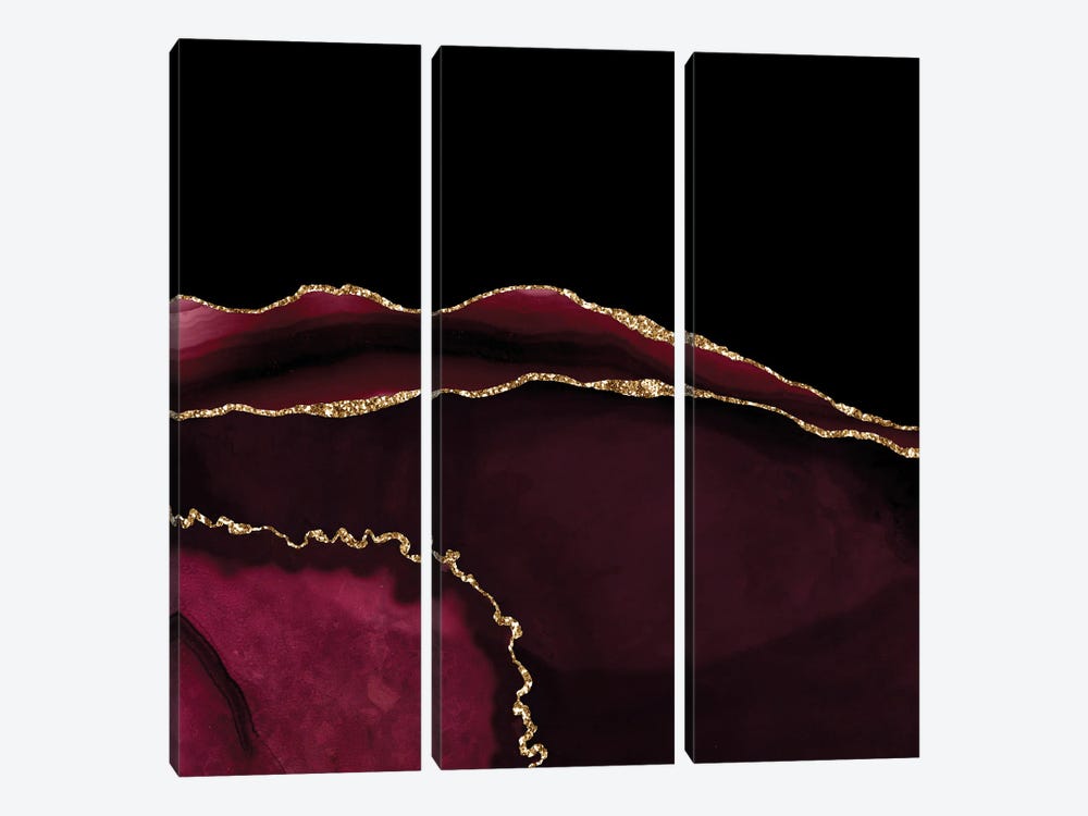 Burgundy Gold Agate Texture V by Aloke Design 3-piece Canvas Art