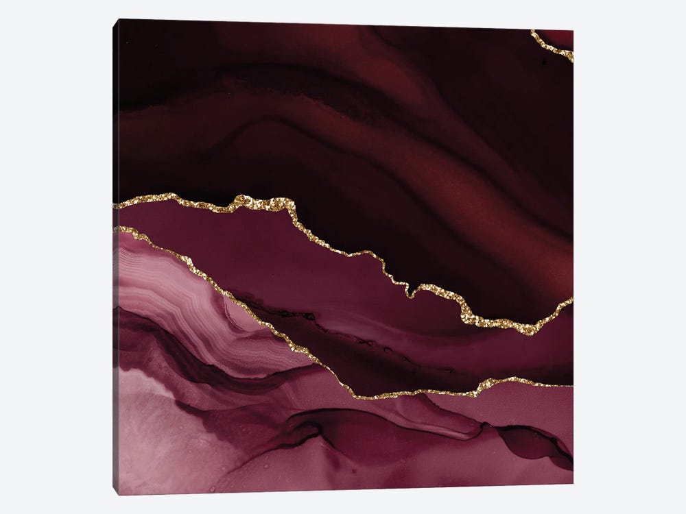 Burgundy Gold Agate Texture XII by Aloke Design 1-piece Canvas Print