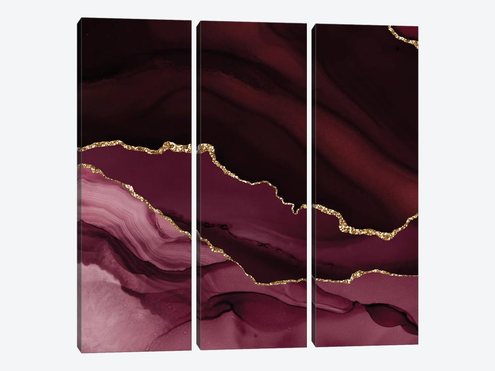 Burgundy Gold Agate Texture XII by Aloke Design 3-piece Art Print