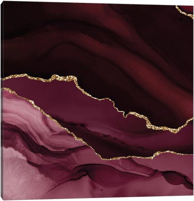 Burgundy Gold Agate Texture XII Canvas Art Print - Gold & Pink Art