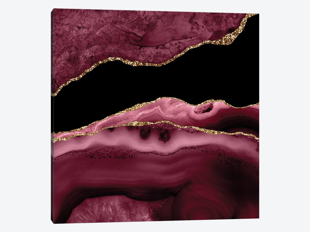 Burgundy Gold Agate Texture XIII by Aloke Design 1-piece Canvas Wall Art