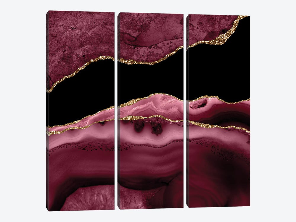 Burgundy Gold Agate Texture XIII by Aloke Design 3-piece Canvas Wall Art