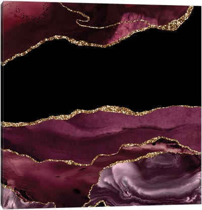 Burgundy Gold Agate Texture XVI Canvas Art Print - Gold & Pink Art