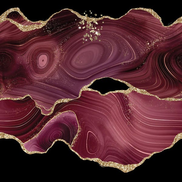 Agates, Geodes & Minerals: Burgundy Gold Glitter Agate Texture III by Aloke Design