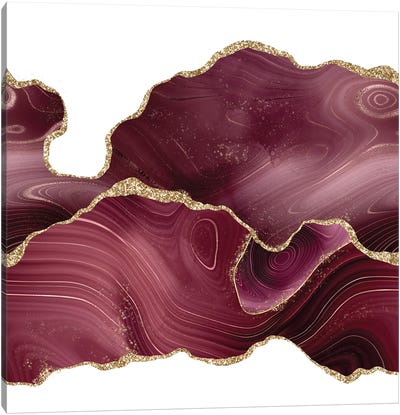Burgundy Gold Glitter Agate Texture VIII Canvas Art Print - Gold & Pink Art