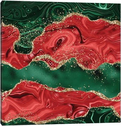 Christmas Glitter Agate Texture I Canvas Art Print - Red Abstract Art