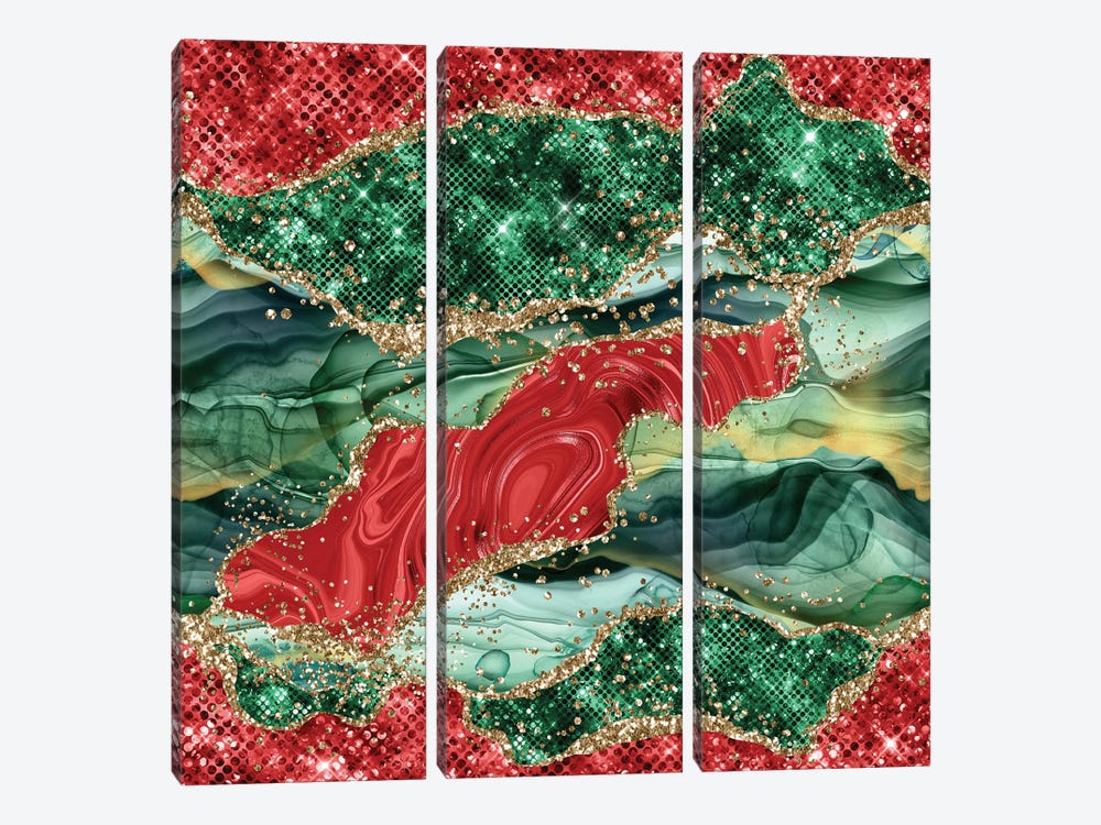 Christmas Glitter Agate Texture III by Aloke Design 3-piece Canvas Artwork