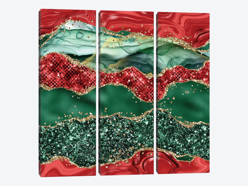 Christmas Glitter Agate Texture V by Aloke Design 3-piece Art Print