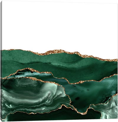 Emerald Gold Agate Texture V Canvas Art Print - Black, White & Green