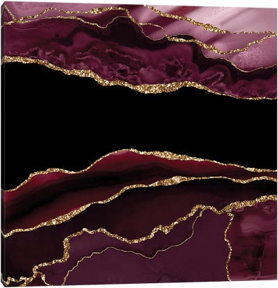 Burgundy Gold Agate Texture XI Canvas Art Print - Jewel Tone Abstracts