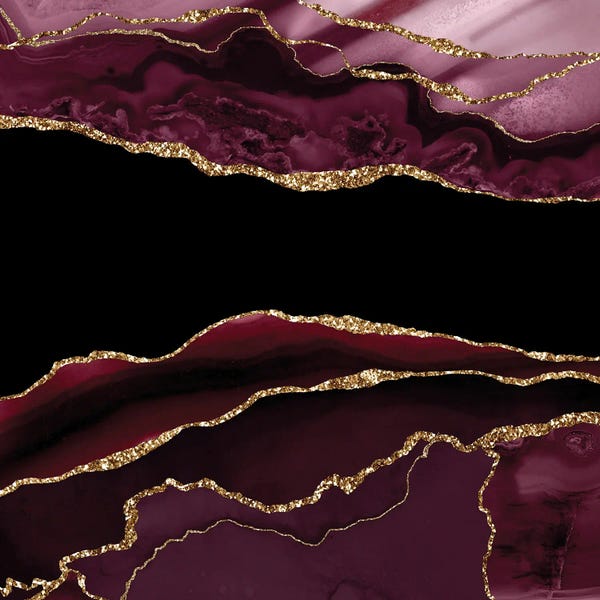 Jewel Tone Abstracts: Burgundy Gold Agate Texture XI by Aloke Design