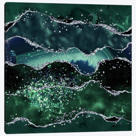 Emerald Glitter Agate Texture V Canvas Print #AKD222} by Aloke Design Canvas Artwork