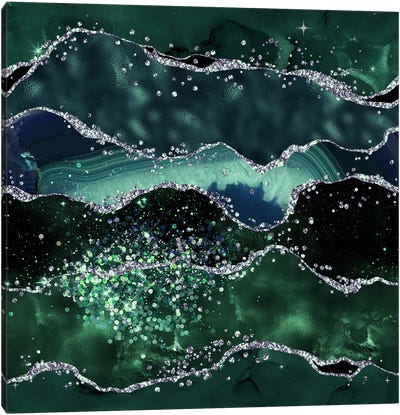 Emerald Glitter Agate Texture V Canvas Art Print - Agate, Geode & Mineral Art