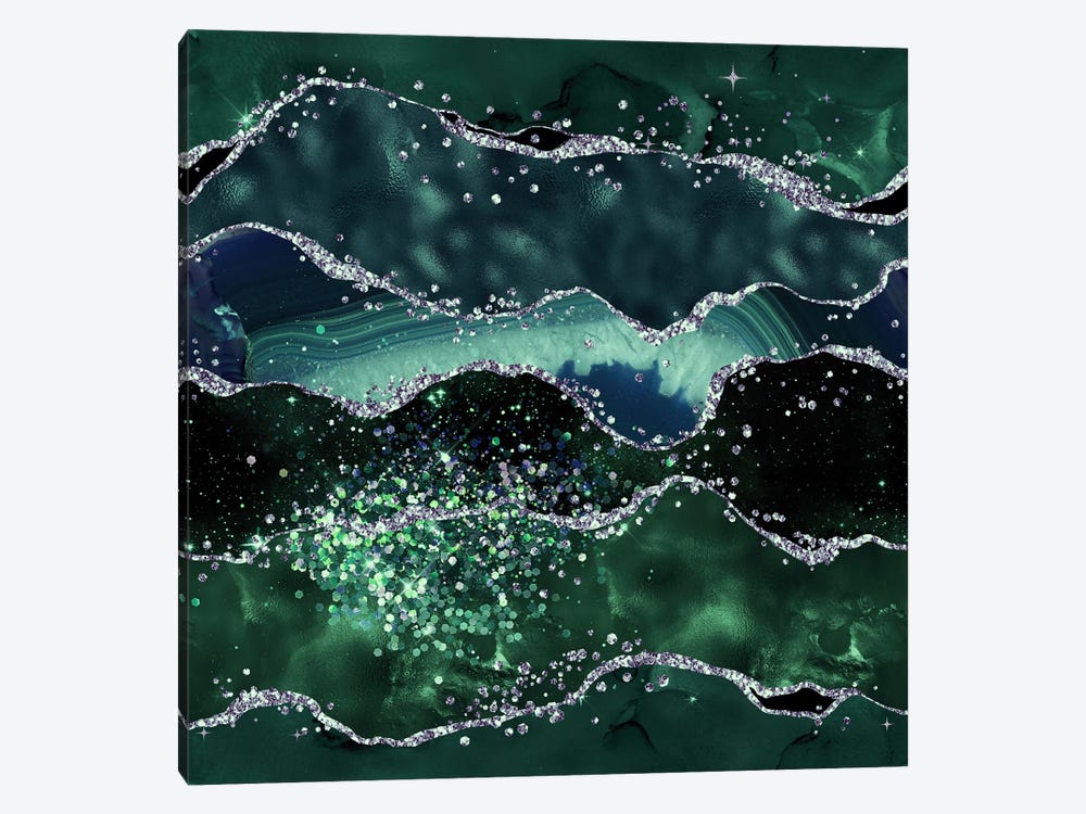 Emerald Glitter Agate Texture V by Aloke Design 1-piece Canvas Art Print