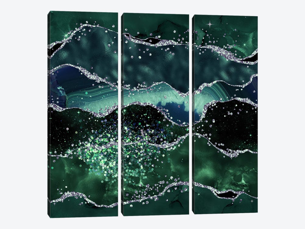 Emerald Glitter Agate Texture V by Aloke Design 3-piece Canvas Print