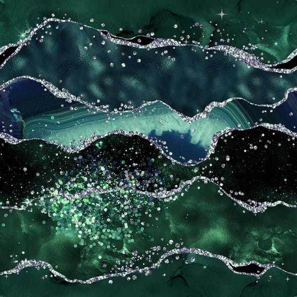 Agates, Geodes & Minerals: Emerald Glitter Agate Texture V by Aloke Design