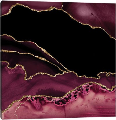 Burgundy Gold Agate Texture XIV Canvas Art Print - Red Abstract Art