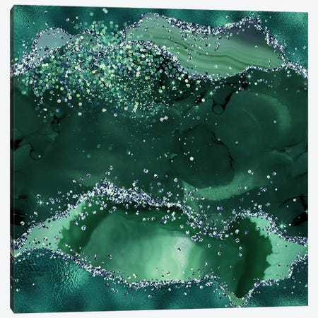 Emerald Glitter Agate Texture IV Canvas Print #AKD23} by Aloke Design Canvas Artwork