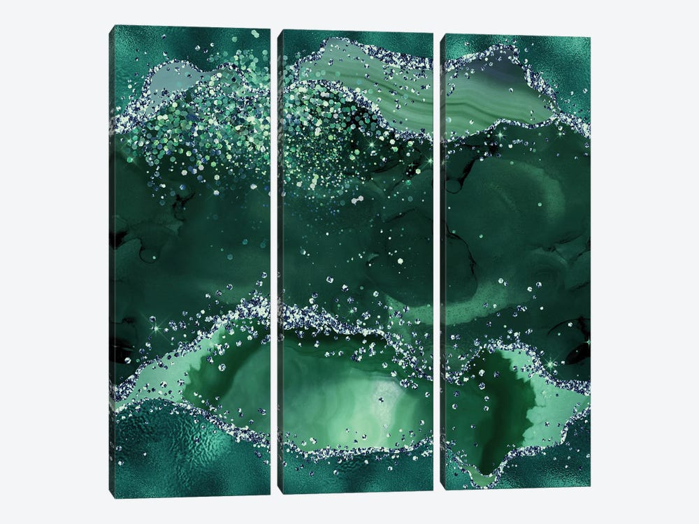 Emerald Glitter Agate Texture IV by Aloke Design 3-piece Canvas Art Print