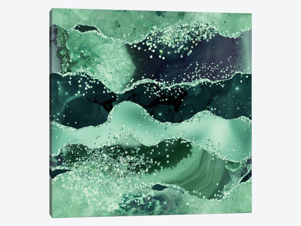 Emerald Glitter Agate Texture VI by Aloke Design 1-piece Canvas Wall Art