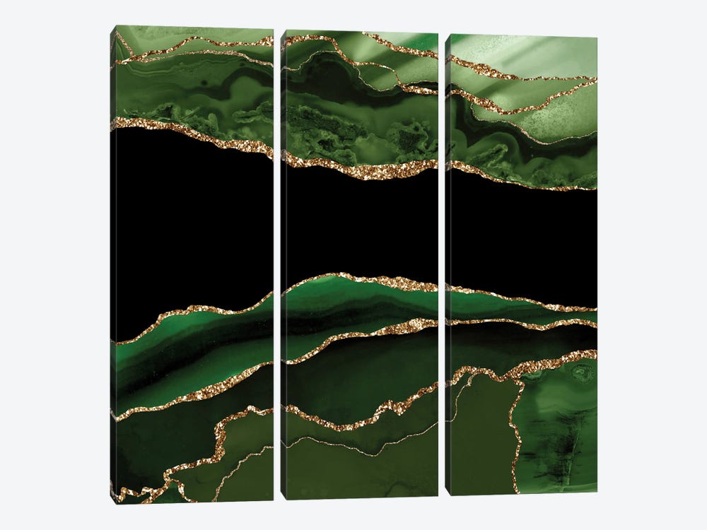 Green Gold Agate Texture XI by Aloke Design 3-piece Canvas Artwork