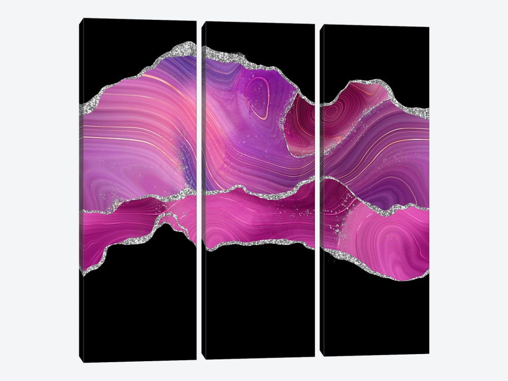 Magenta Silver Agate Texture IV by Aloke Design 3-piece Canvas Art Print