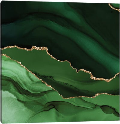 Green Gold Agate Texture XII Canvas Art Print - Aloke Design
