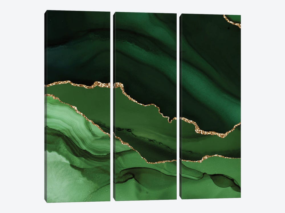Green Gold Agate Texture XII by Aloke Design 3-piece Canvas Art Print
