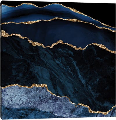 Navy Gold Agate Texture II Canvas Art Print - Blue Abstract Art