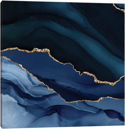 Navy Gold Agate Texture XII Canvas Art Print - Blue Abstract Art