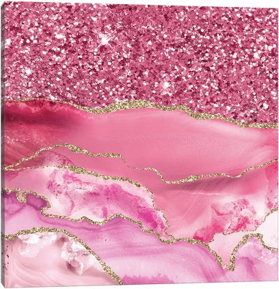 Agate Glitter Dazzle Texture VI Canvas Art Print - Gold & Pink Art