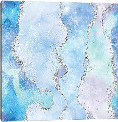 Ocean Glitter Agate Texture I Canvas Art Print - Silver Art