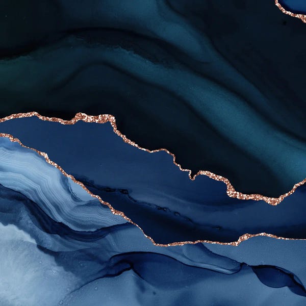 Aloke Design: Navy Rose Gold Agate Texture XII by Aloke Design