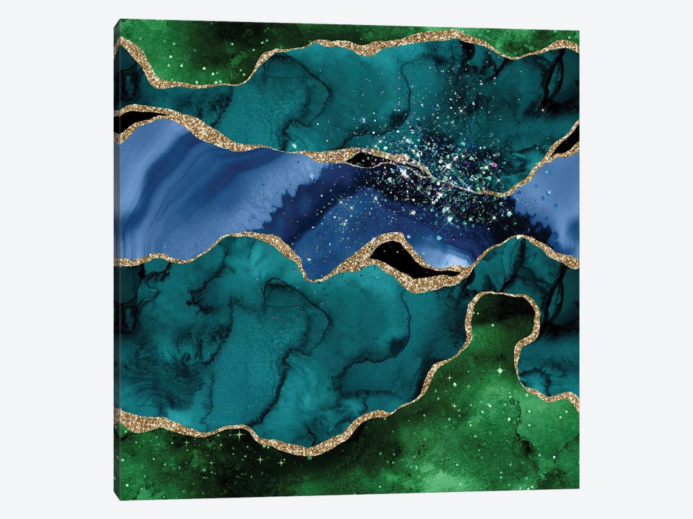 Peacock Glitter Agate Texture I by Aloke Design 1-piece Canvas Print