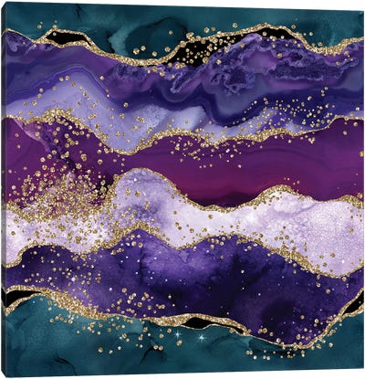 Peacock Glitter Agate Texture VI Canvas Art Print - Purple Abstract Art