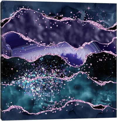 Ocean Glitter Agate Texture V Canvas Art Print - Blue Abstract Art