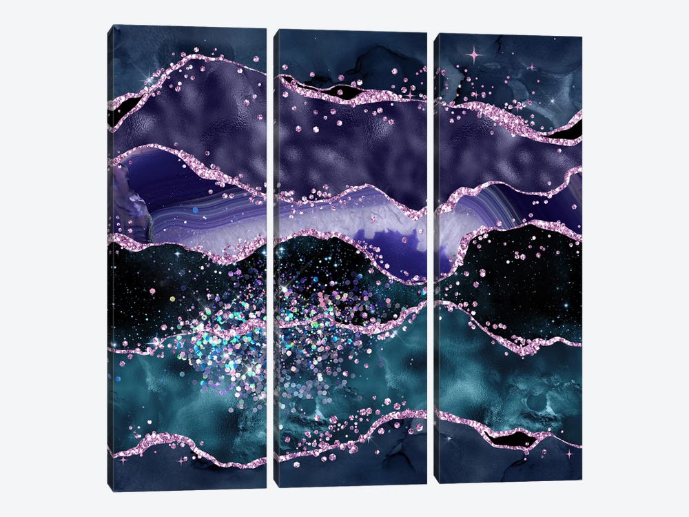 Ocean Glitter Agate Texture V by Aloke Design 3-piece Canvas Wall Art